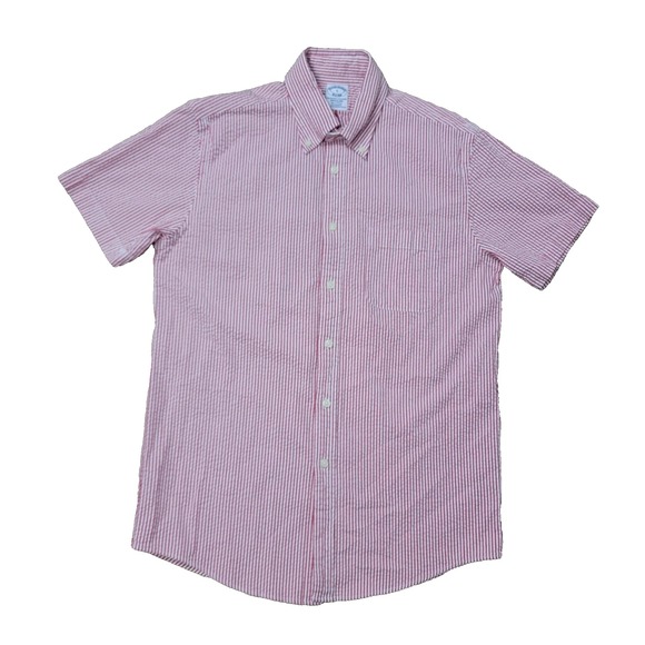 Brooks Brothers Mens Small Red White Striped Performance Seersucker Button Down - Picture 2 of 5